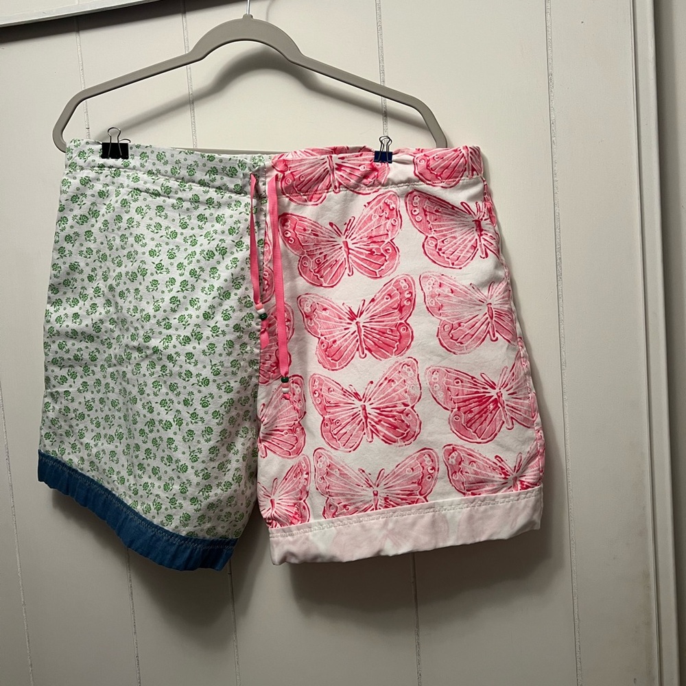 Pink Butterfly and Green Floral Shorts handmade